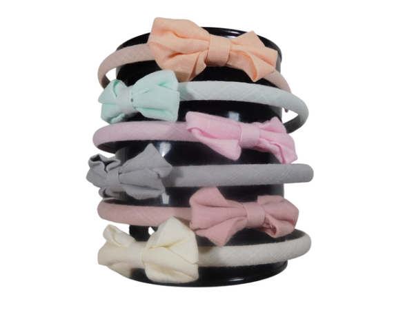 20412 Diadeem katoen met strik pasteltinten - 6 assortie
