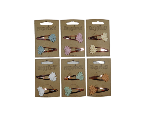 22117 Klik klak middel koper met 3 bloempjes pastelkleuren - 6x2