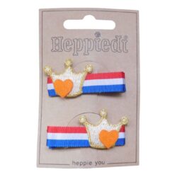 22626 Haarknijper middel koningsdag r/w/bl met kroontje goud