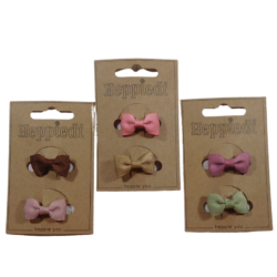 22647 Haarknijper 2 cm. strikje ribs bruin/groen/roze tinten - 6x2