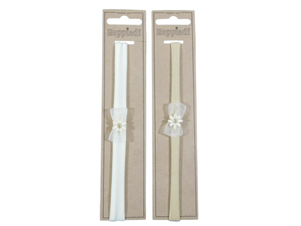 23513 Babyhaarband smal ecru + zand met strikje organza - 2x3