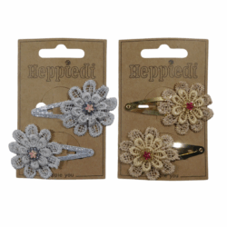 24146 Klik klak 3 dubbele bloem zilver + goud - 2x3