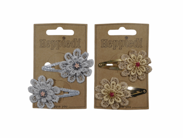 24146 Klik klak 3 dubbele bloem zilver + goud - 2x3