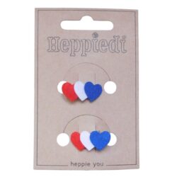 23821 Haarknijper 2 cm. met 3 hartjes rood/wit/blauw