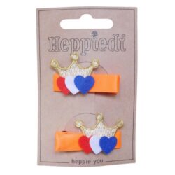 23822 Haarknijper middel oranje met kroon en 3 hartjes