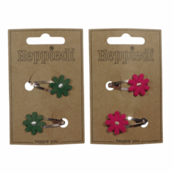 25129 Klik klak 3 cm. bloem vilt groen + cerise - 2x3