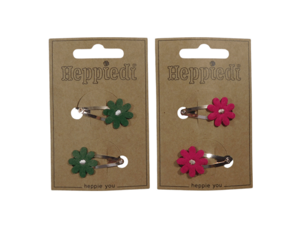 25129 Klik klak 3 cm. bloem vilt groen + cerise - 2x3