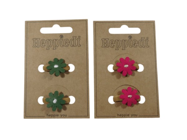 25216 Elastiekje bloem vilt groen + cerise - 2x3