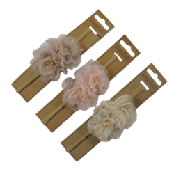 25513 Babyhaarband smal 2 grote bloemen tule - 3x2