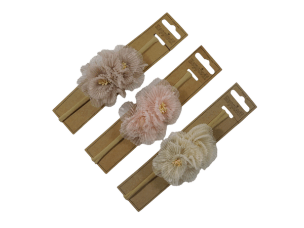 25513 Babyhaarband smal 2 grote bloemen tule - 3x2