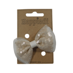 25634 Haarknijper klein strik tule/pailletjes ecru/zand