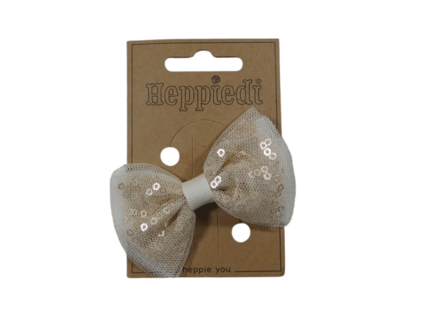 25634 Haarknijper klein strik tule/pailletjes ecru/zand