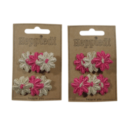 25635 Haarknijper middel 3 bloemen goud/fuchsia - per 6