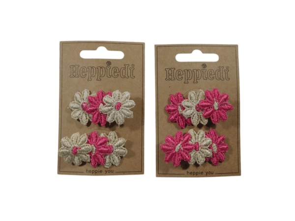 25635 Haarknijper middel 3 bloemen goud/fuchsia - per 6