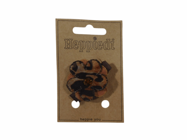 25639 Haarknijper middel grote bloem 2 laag panter/bruin tinten