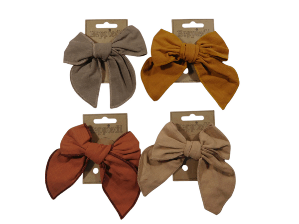 25641 Haarknijper grote strik linnen - 4 assortie