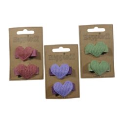 25643 Haarknijper middel geborduurd hart roze, paars + groen - 3x2