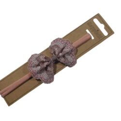 26524 Babyhaarband smal strik geborduurd mauve/bruin