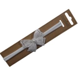 26525 Babyhaarband smal strik met parel wit