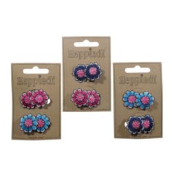 26625 Haarknijper klein 2 bloempjes marine, fuchsia + aqua - 3x2
