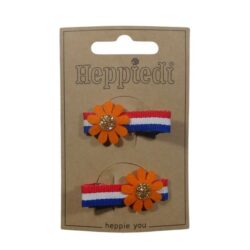 26632 Haarknijper middel koningsdag bloempje oranje/goud