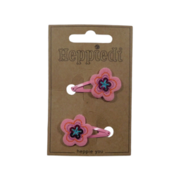 25124 Klik klak 3 cm. bloempje geborduurd + pailletjes roze - 6x2