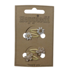 26122 Klik klak 2 cm. off-white met bloempje wit + goud - 6x4