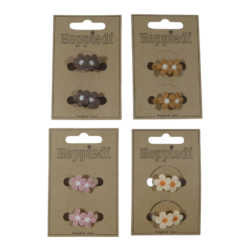 26231 Elastiekje 2 bloempjes ecru, choco, roze + cognac - 4x2