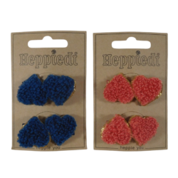 26641 Haarknijper middel 2 hartjes badstof oud blauw + koraal - 2x3