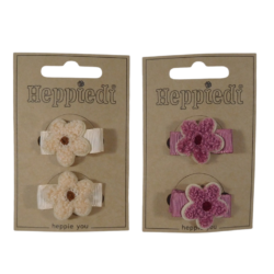 26642 Haarknijper klein bloem badstof off-white + oud roze - 2x3