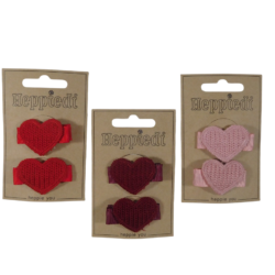 26643 Haarknijper middel hart geborduurd rood, oud roze + bordeaux - 3x2