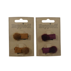 26646 Haarknijper klein balletje pluche bruin + bordeaux - 2x3